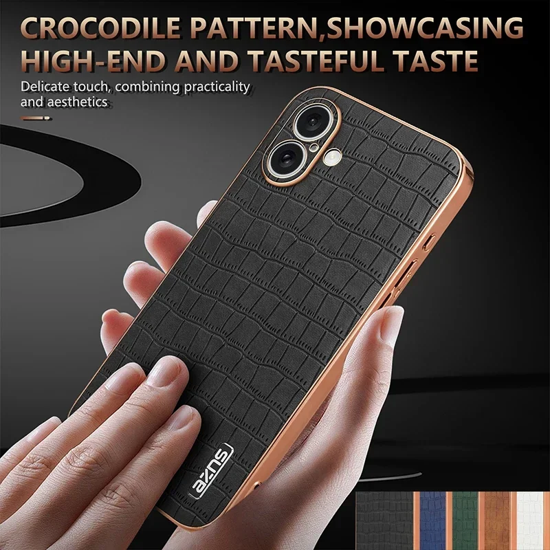 For iPhone 16 Plus Fashion Crocodile Print Pattern Phone Case For iPhone 16 Plus Leathers Shell Shockproof back Cover