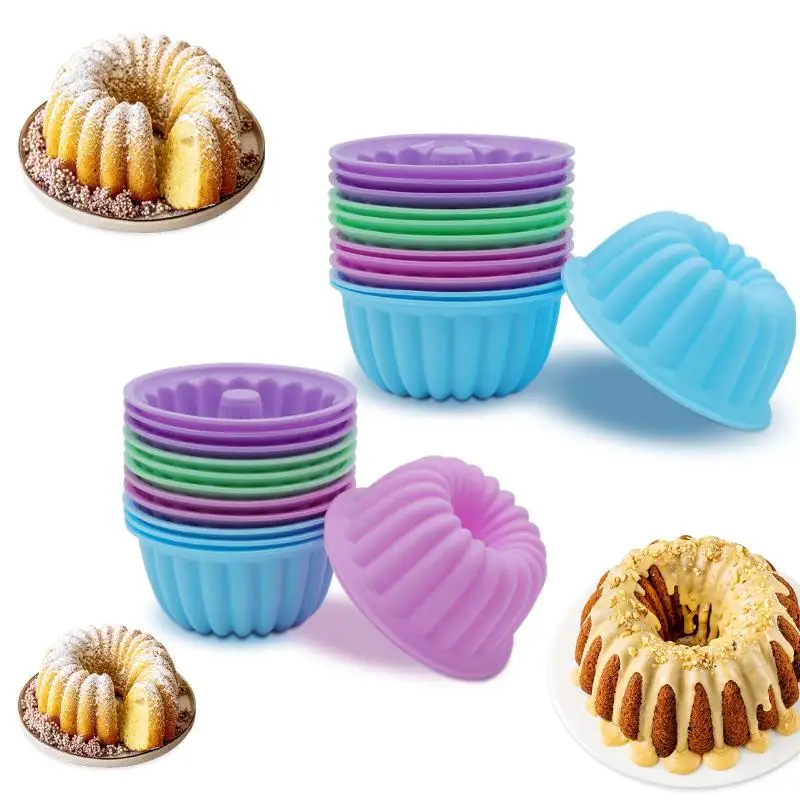 12 Pieces/set Of Food-grade Silicone Cake Molds, Multi-colored Round Muffin Cups, Baking Silicone Cake Molds