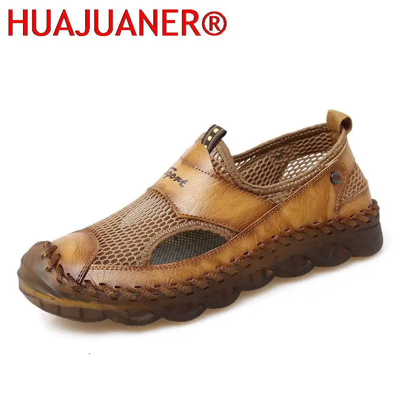 2025 Genuine Leather Net Surface Men Shoes New Summer Large Size Men's Sandals Men Beach Sandals Sandals Slippers Big Size 38-47