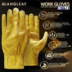 QIANGLEAF หนา Cowhide Rock ปีนเขาหนังอุตสาหกรรม Mechanic ถุงมือทำงานความปลอดภัย Protectiove ซ่อมเชื่อม Breathable 3ZG