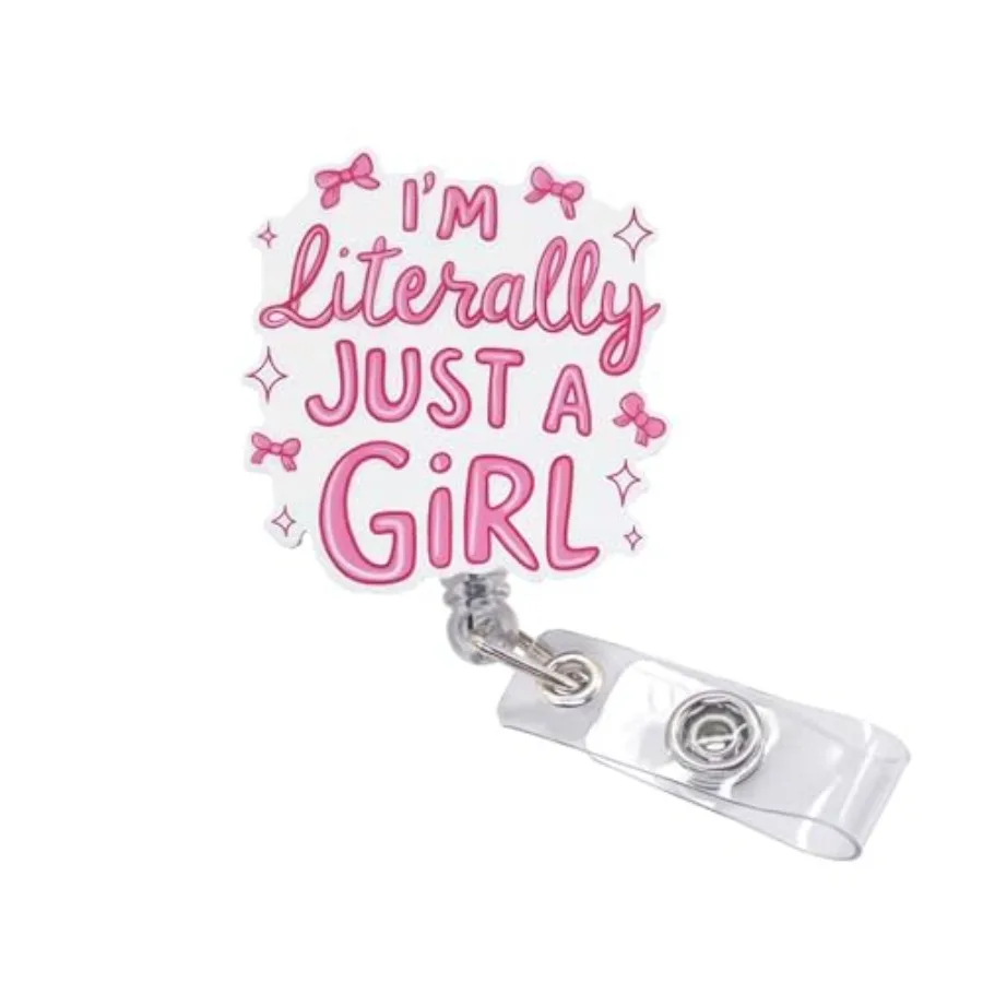 

Nurse Badge Reel Retractable - Cute Acrylic ID Badge Holder with I'm Literally Just a Girl, 360° Swivel Alligator Clip for Nurs
