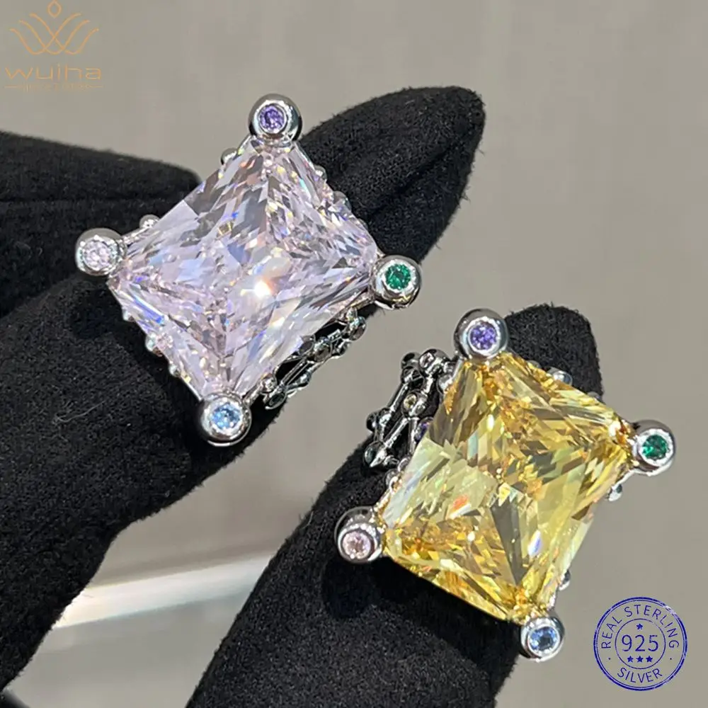 

WUIHA Real 925 Sterling Silver Radiant Cut 20CT Fancy Vivid Yellow Sapphire Created Moissanite Ring for Women Gift Drop Shipping