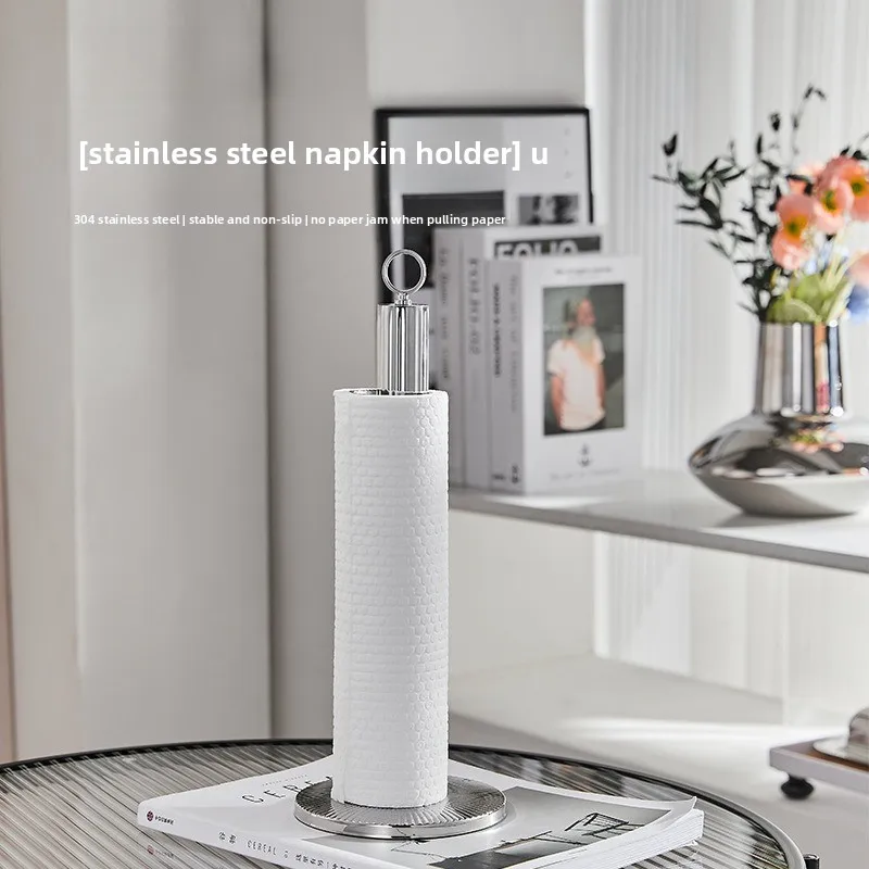 Stainless steel tissue holder Vertical desktop tissue holder Kitchen roll paper plastic wrap storage rack