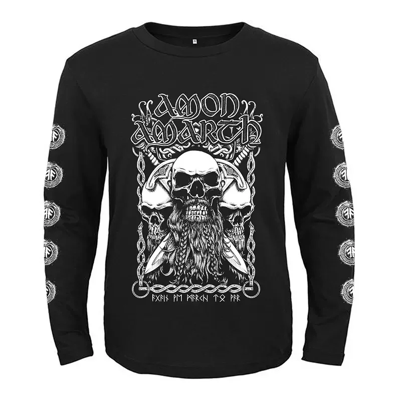 Heavy Metal Amon Amarth Long Sleeve T Shirt Mens Vintage Tshirt Harajuku Skull Print Streetwear Hip Hop Cotton T-Shirt Tee Tops