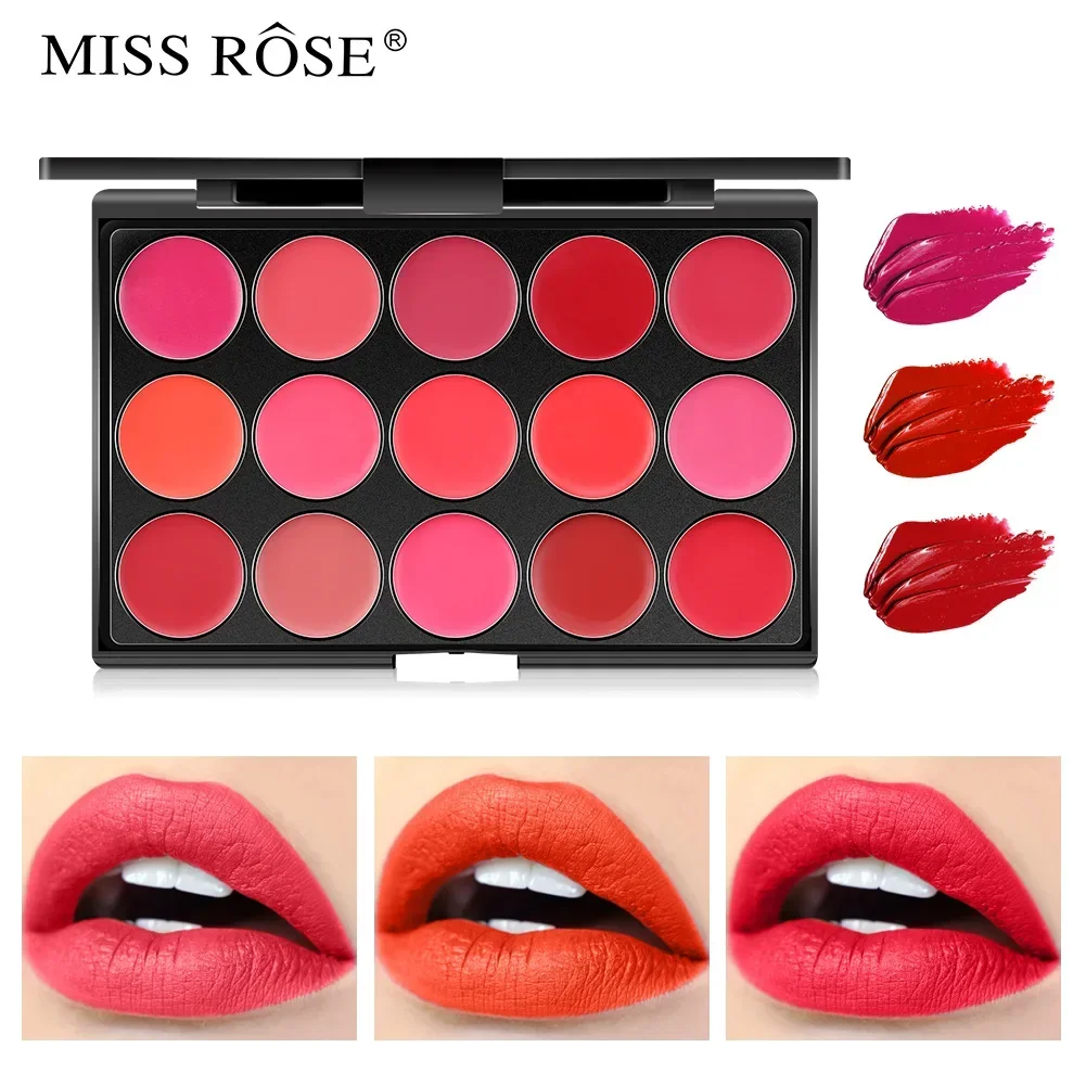 Miss Rose 15 Colours Long Lasting Lip Gloss Palette Makeup Waterproof Lipstick Cosmetic Lip Tools Set Pallete