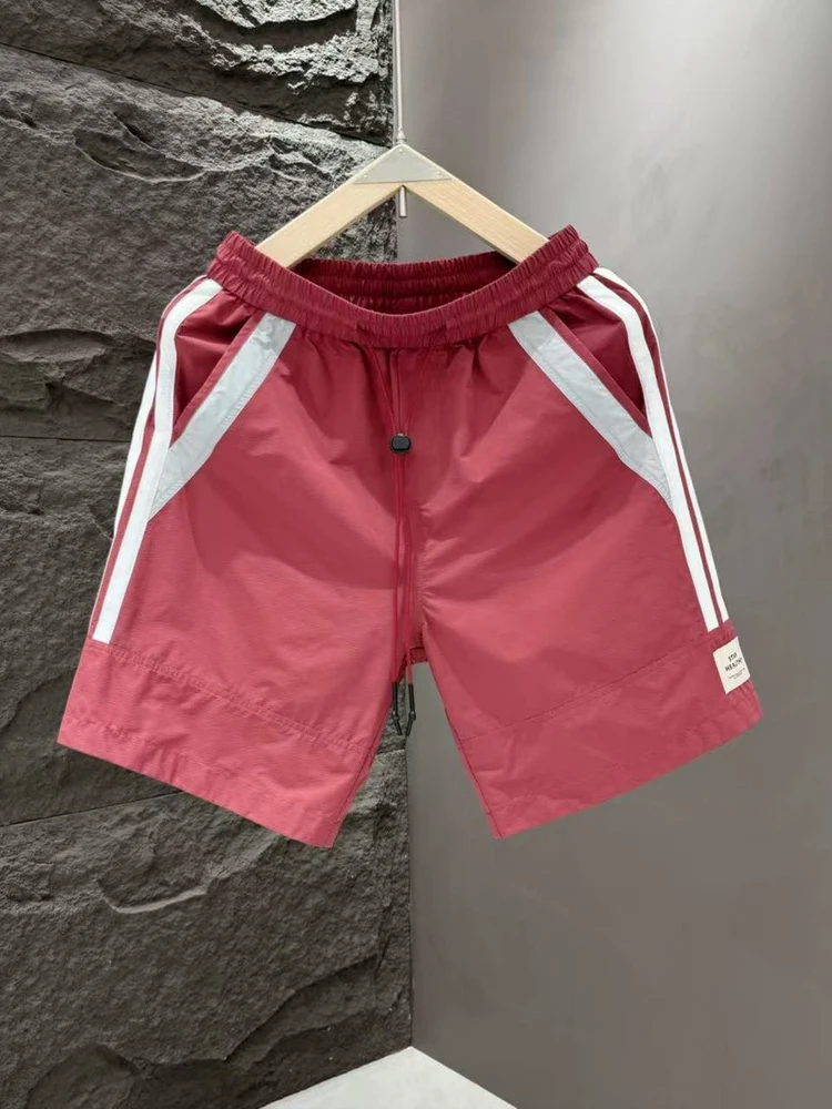 

Summer Thin Quick Dry Sport Stripe Workwear Shorts Men's Trendy Loose Straight Cut Patchwork Casual Five-Quarter Pants