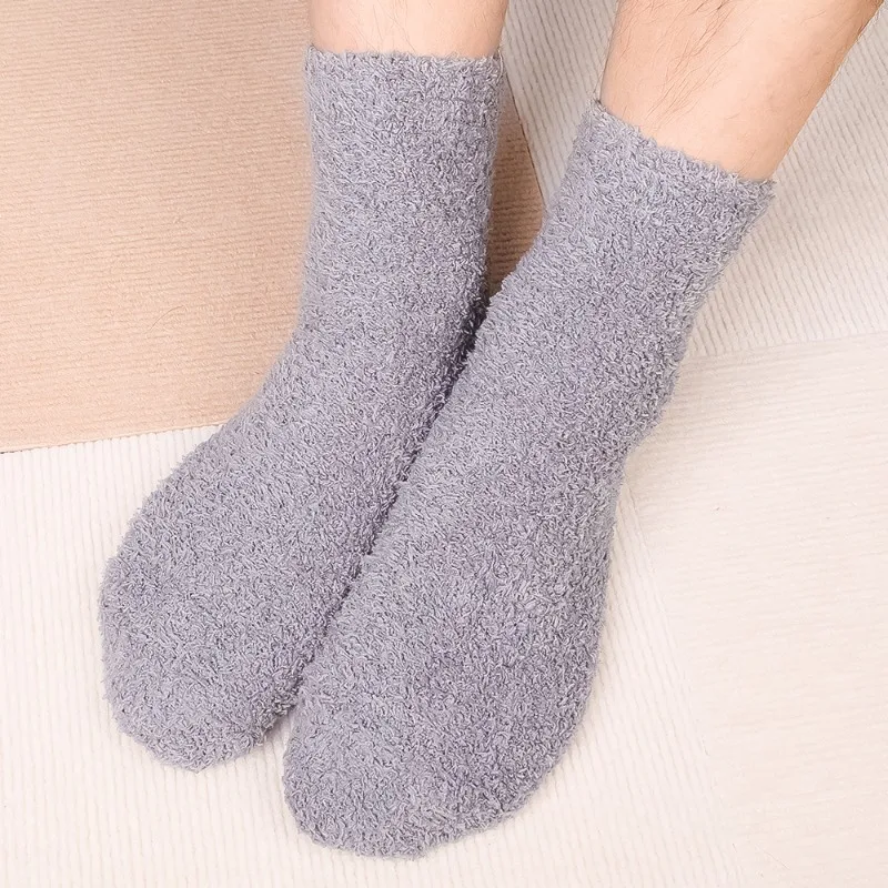 Thicken Thermal Socks Men Winter Warm Coral Velvet Fleece Fluffy Socks Harajuku Solid Color Loose Sleep Floor Terry Fuzzy Sock