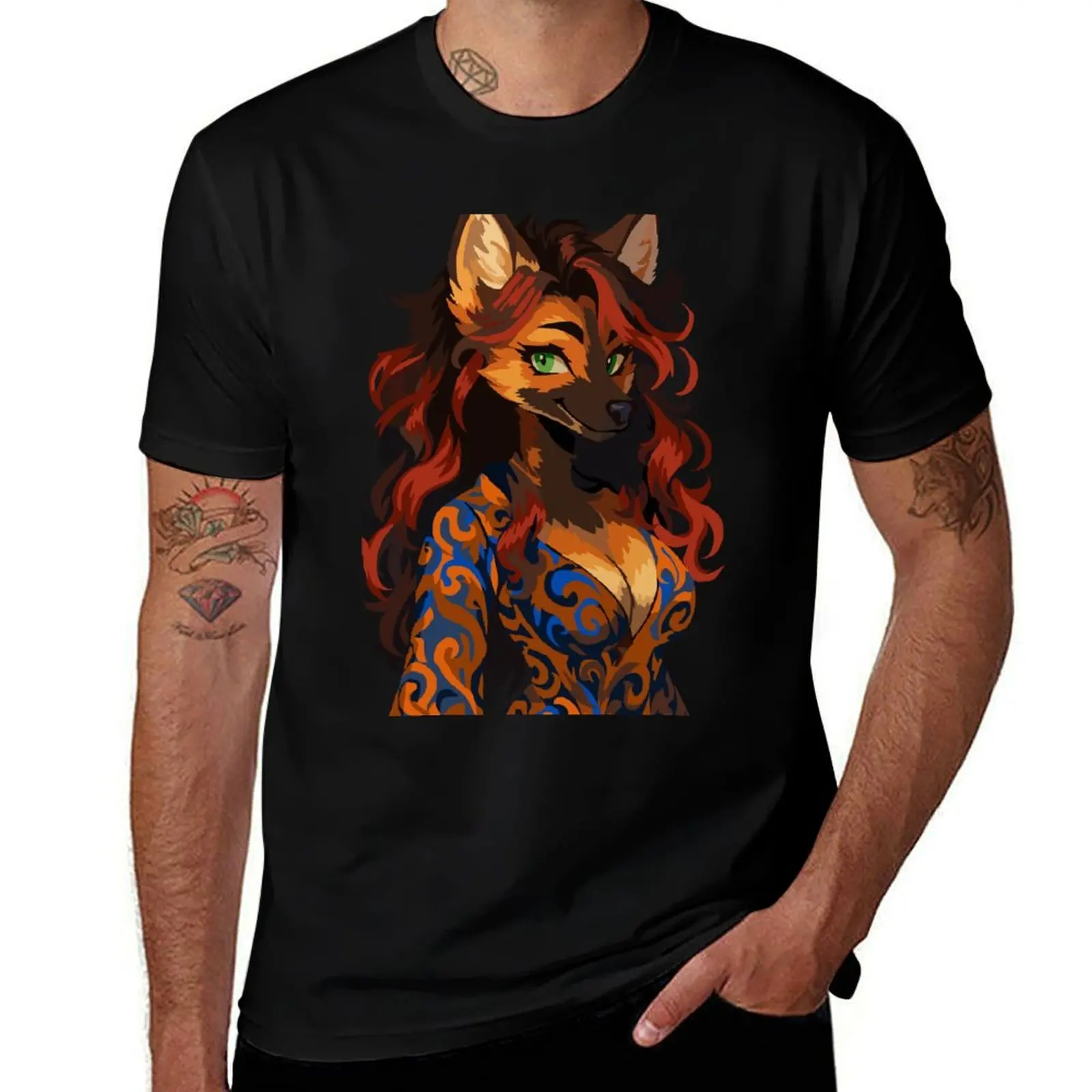 

Maned Wolf in Orange and Blue Swirly Dress T-Shirt vintage clothes man t shirt aesthetic clothes funny t shirts for men