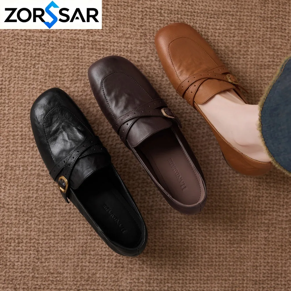 2027 New Women's High Heels Shoe Retro Chunky Heels Dress Shoes Women Spring and Autumn Female Slip-On British Style Loafers