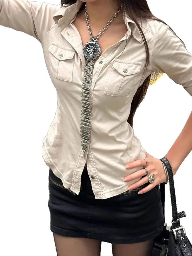 Top informal largo adelgazante para mujer, ropa de trabajo con línea de cintura destacada, tela fina, Material PU no deformable