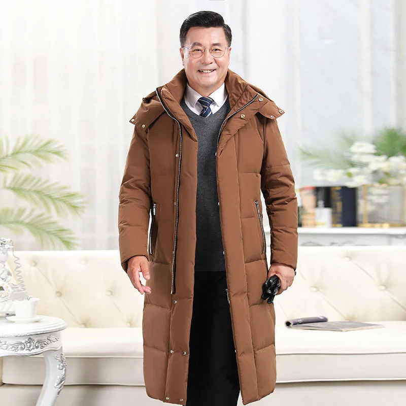 Men 2024 Winter Fashion Long Thicken Warm Parka Jacket Male Middle-aged Hooded Coats Solid Cotton Padded Overcoats M103