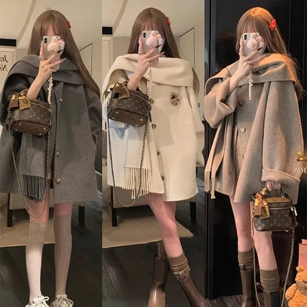 

Spring Shawl Woolen Coat Ladies Autumn Hepburn Style Temperament Cashmere Blend Jacket For Women's Elegant Outwear Zar Traf 2023