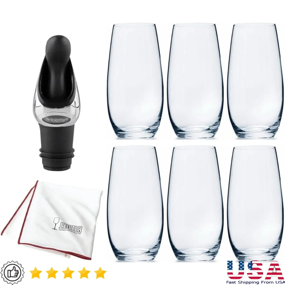 

O Wine Tumbler Набор из 6 бокалов для шампанского без бокалов Пробка для разлива вина Ткань из микрофибры Можно мыть в посудомоечной машине Современный дизайн