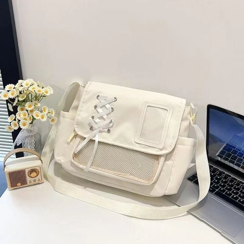 

Вместительная сумка Y2K Ulzzang Ita Bag, легкая водонепроницаемая нейлоновая сумка через плечо с прозрачными карманами, однотонная сумка-мессенджер.