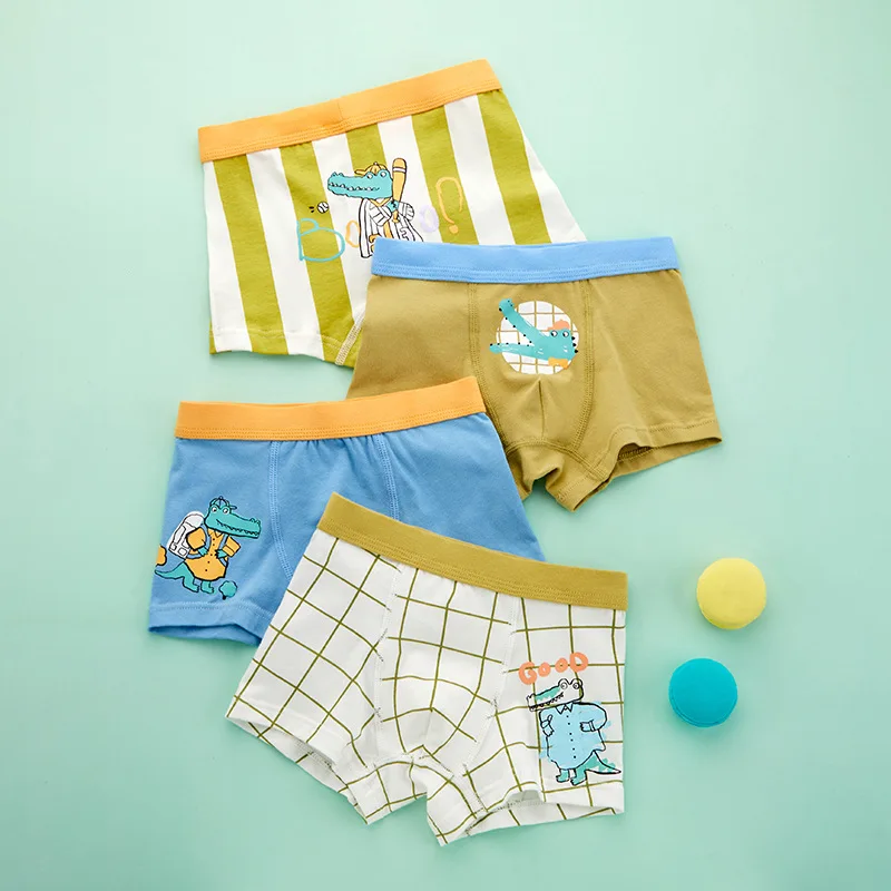 

4PCS Kids Cotton Breathable Panties Boys Soft Antibacterial Knickers 3+y Young Child Boxer Underwears Cute Dinosaur Print Briefs