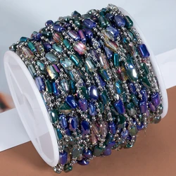 1 Meter Blue color crystal bead chain main material stainless steel ball bead chain inlid square crystal bead bulk chain for diy