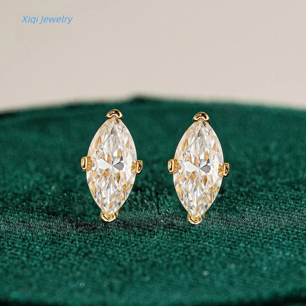 

Xiqi Jewelry S925 Silver 18k Gold Laser-Drilled Earrings, 0.5CT 1CT, Marquise-Cut, G-Color Moissanite with GRA5 Certification, L