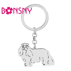 Bonsny Stainless Steel Silver-plated Cavalier King Charles Spaniel Keychains Cute Pet Bag Animals Jewelry For Women Charms Gifts