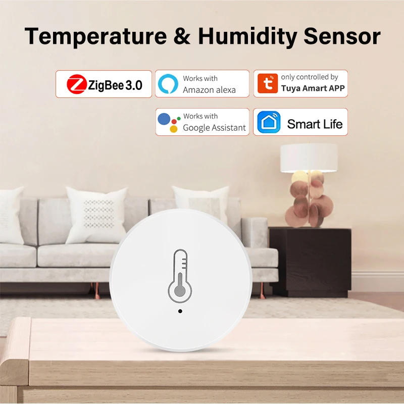 Tuya ZigBee Smart Temperature And Humidity Sensor Battery Powered Smart Home Gadgets With APP Tuya/Smart Life Alexa, Google Home