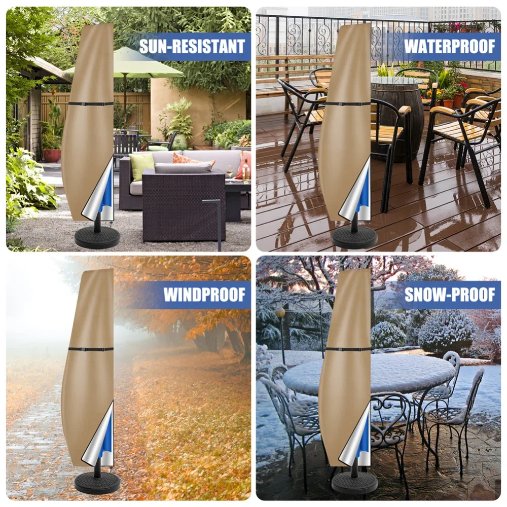 Garden Parasol Cover with Rod & Pull Ring UV Protection 210D Oxford Waterproof Fabric Cantilever Large Umbrella Cover Outdoor