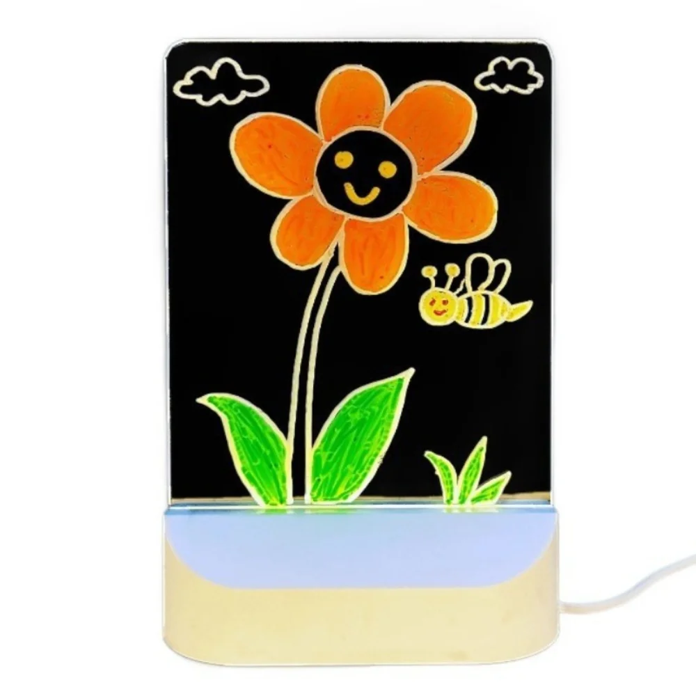 New LED Luminous Drawing Board Acrylic Glowing Children Drawing Craft Marker Board DIY Coloring Night Light