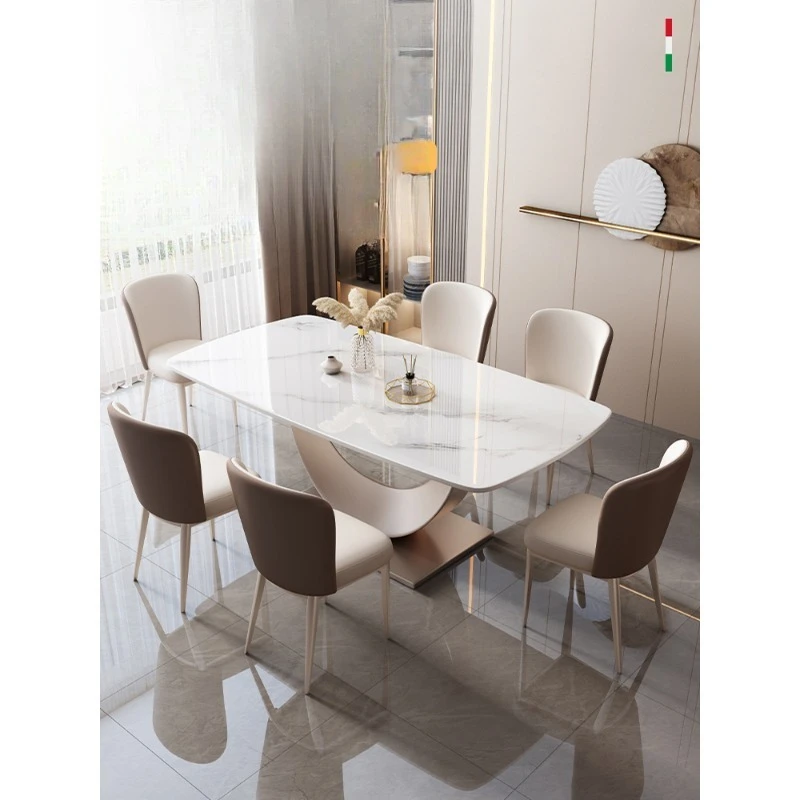 

Bright rock slab dining table and chair combination modern simple small apartment household living room