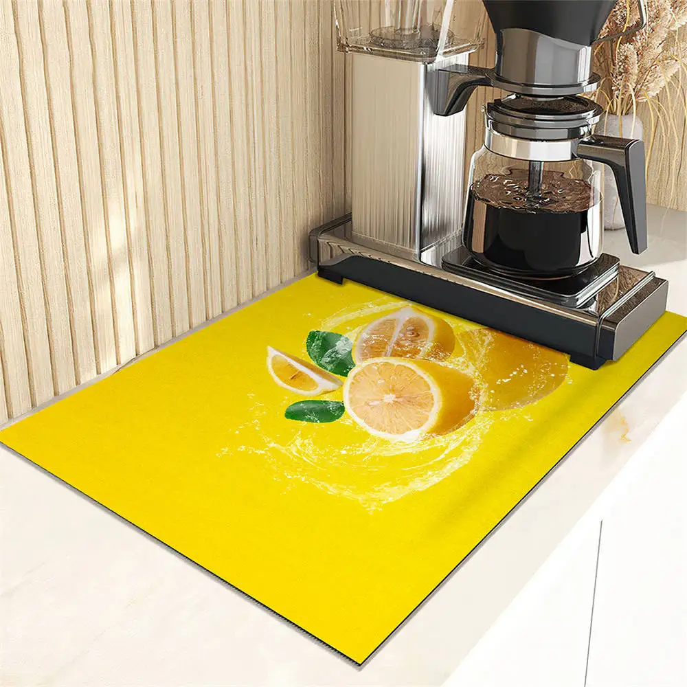 Kitchen Super Absorbent Mat Yellow Lemon Fruits Pattern Mat Drying Mat Quick Dry Bathroom Drain Pad Kitchen Faucet Placemat