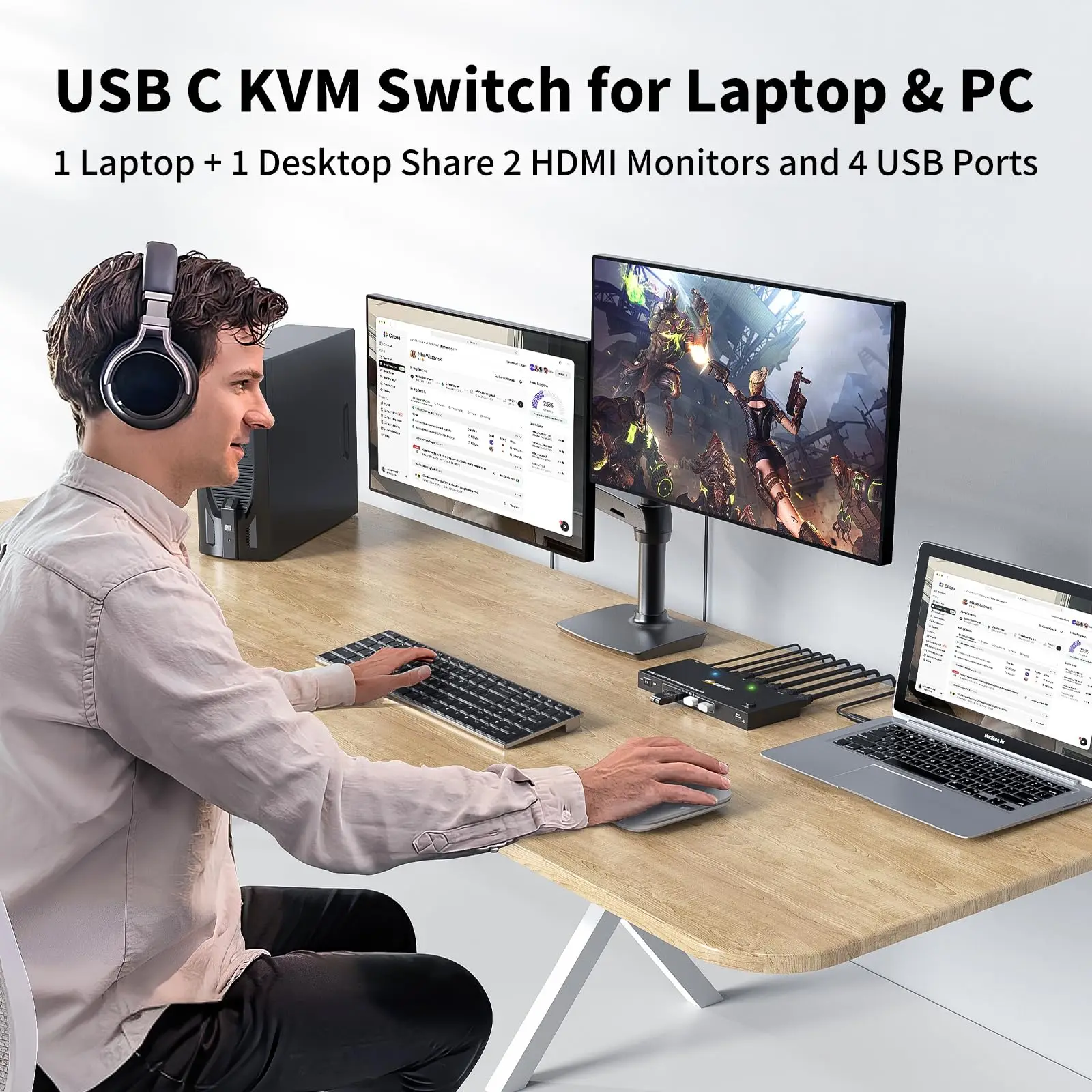 NEW KVM Switch 2 Monitors 2 Computers USB C HDMI DP,KVM Switch Dual Monitor for Laptop & Desktop,USB 3.0 MST Dual HDMI 4K@60Hz - Image 4