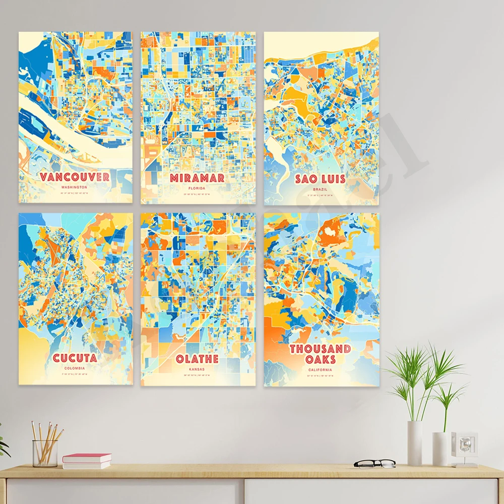 Элизабет. Olathe. Капуcuta. Св. Луи. Мирамар. Кэрроллтон. Месквит. Онтарио. Уоррен. Торнтон. Ванкувер. Плакат с цветной картой города
