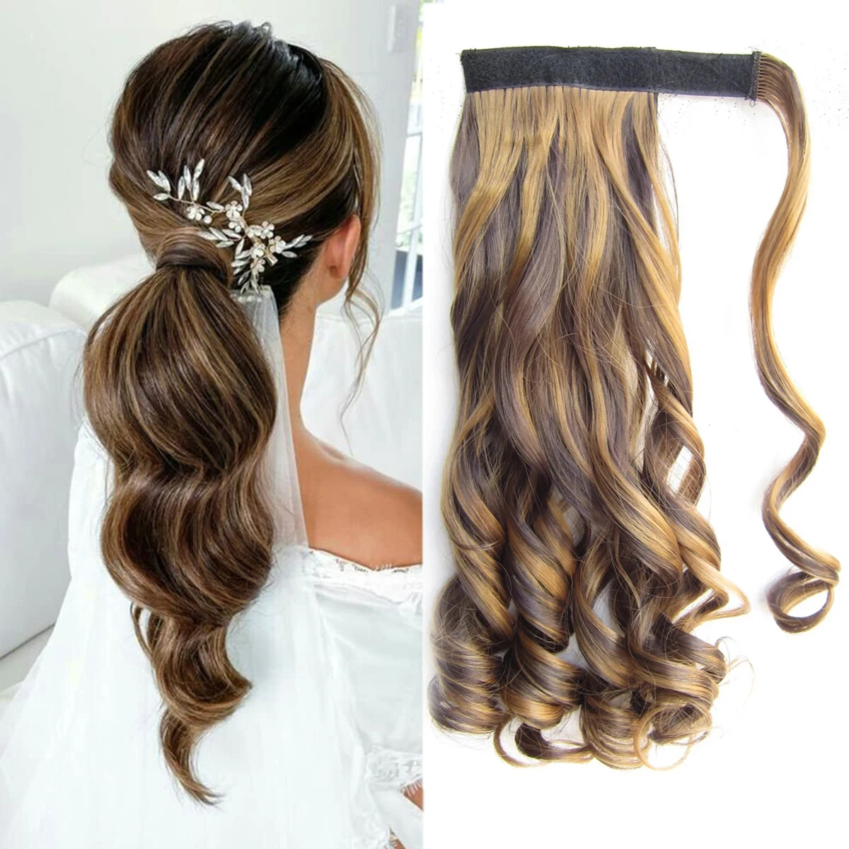 

Lady's Wavy Ponytail Hair Extensio Long Curly Eye-Catching Hairstyles Mix Color Synthetic False Hairpieces