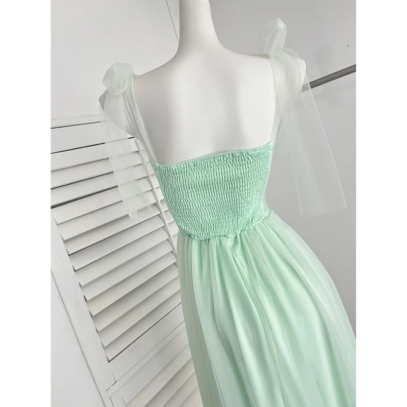 Vestido camisola de malla verde para mujer, vestido largo de tirantes finos para vacaciones en la playa, moda coreana, Vestidos femeninos Harajuku dulces
