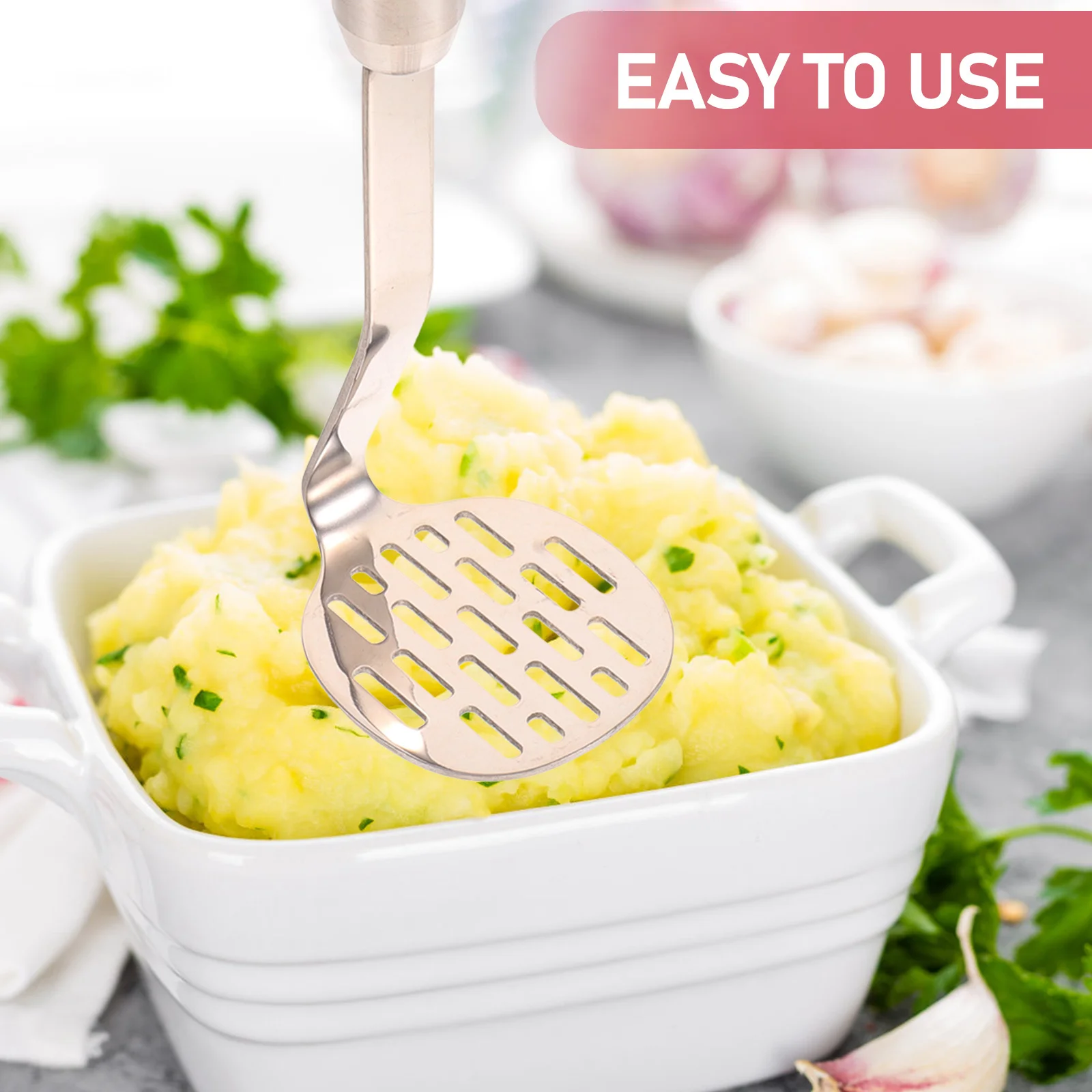 

Reusable Potato Masher Stainless Steel Thickened Pressure Plate Fine Mesh for Smooth Puree Making Kitchen Tool for Potatoes