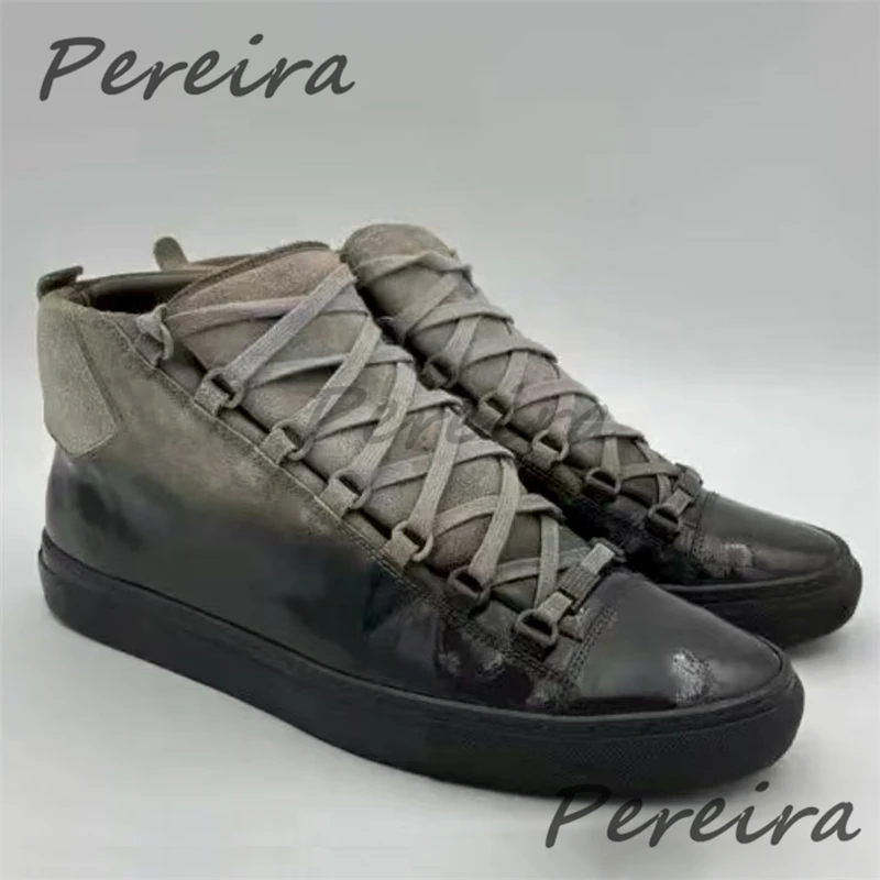 Men's Genuine Leather High-Top Sneakers - Fashion Casual Shoes