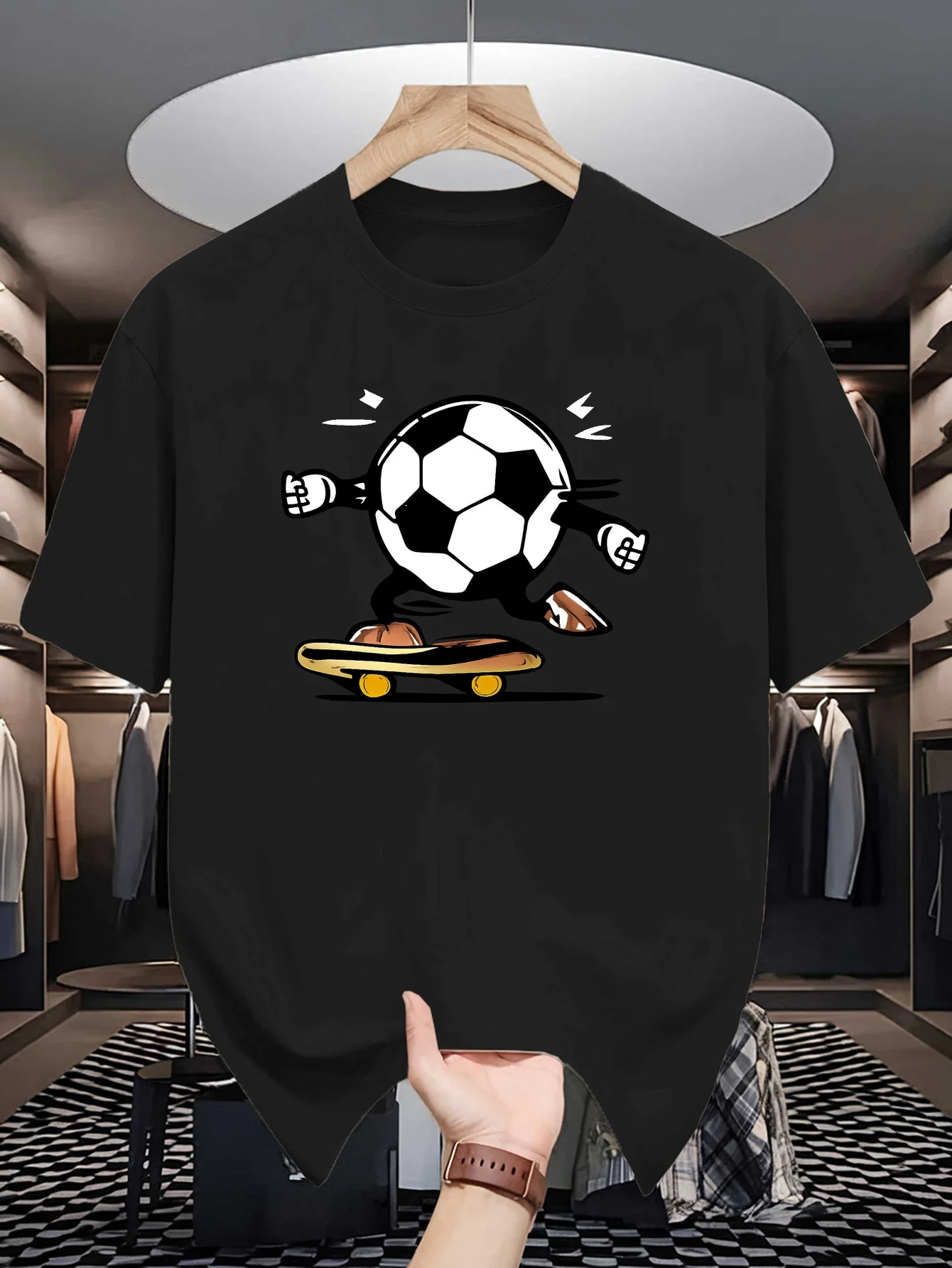 Soccer Ball Skateboard Cartoon Graphic Mens Crew Neck T Shirt Street Football Print Short Sleeve Casual Cotton Daily Street Tops