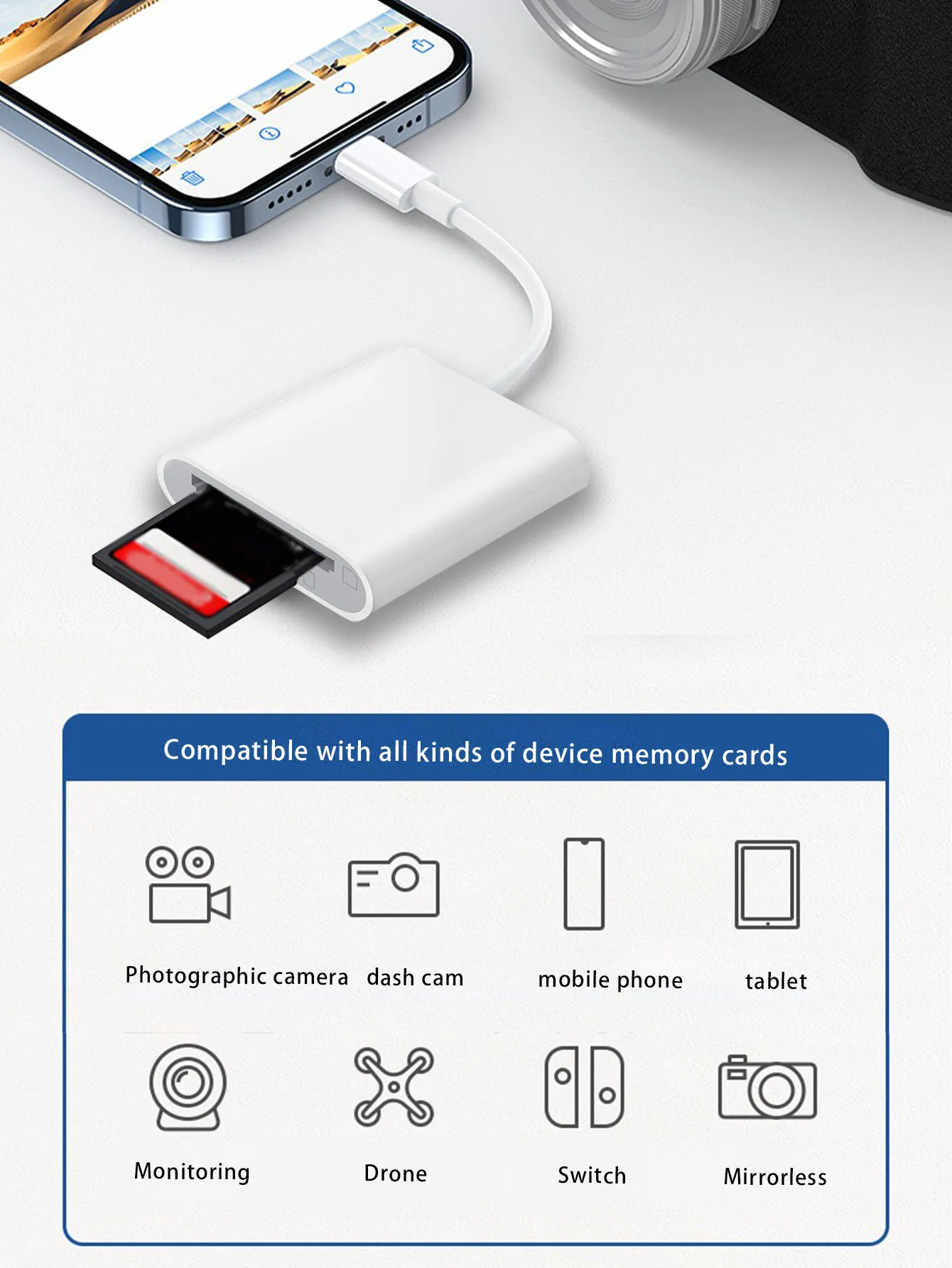 Single-wire 2-in-1 multi-function card reader, high transmission, durable, suitable for Apple interface card reader