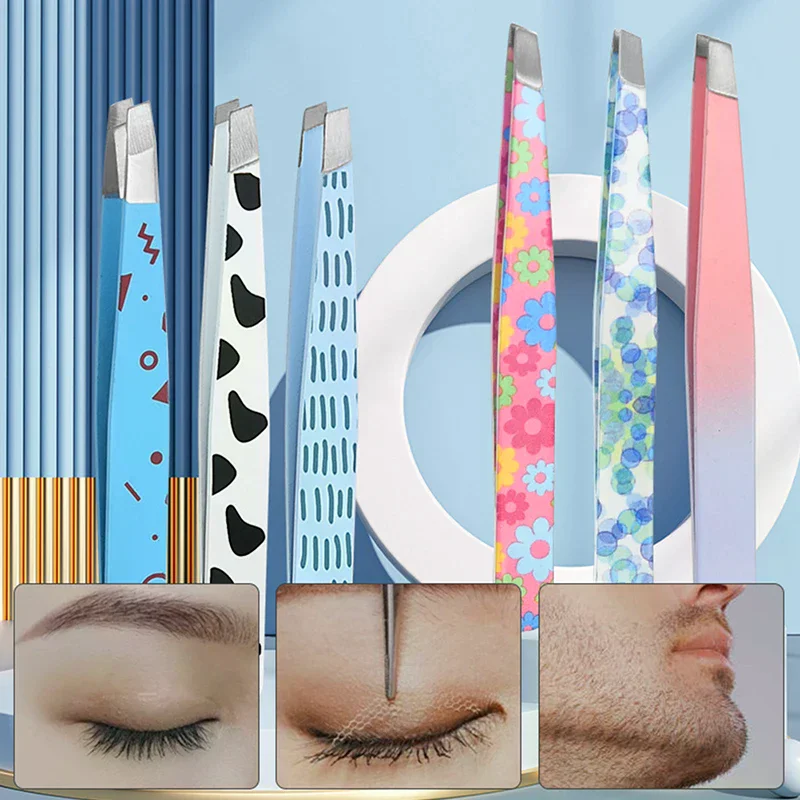 1PC 眉毛ピンセット漫画パターンヘア美容細毛プラー ステンレス鋼斜め眉毛クリップ除去メイクツール