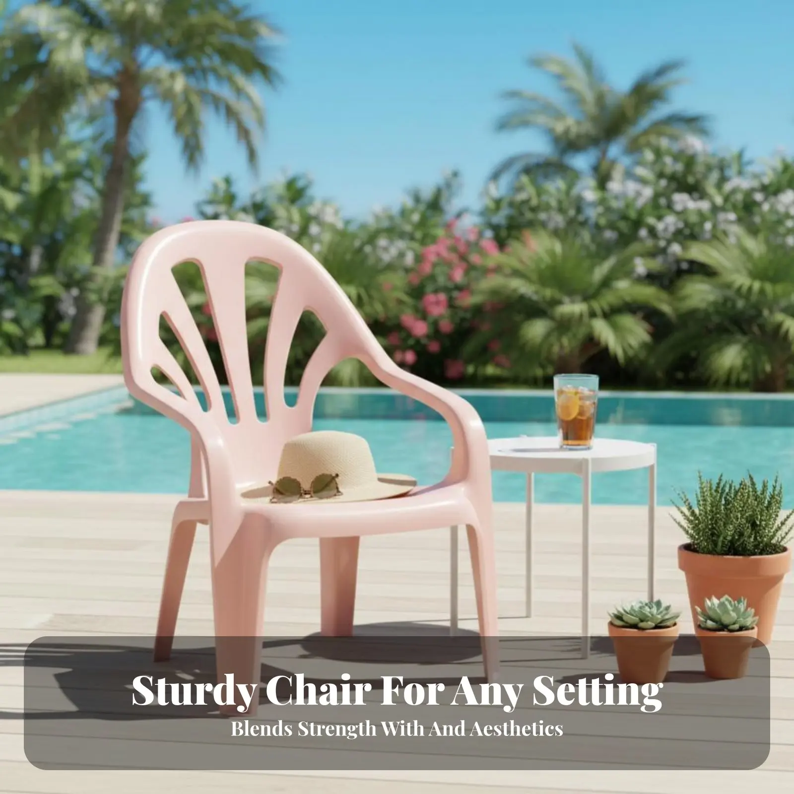 成形プラスチック製背もたれ椅子-厚みのある頑丈な業務用家具-大人、ビーチ、パティオ向けのお手入れが簡単な耐久性のある家具