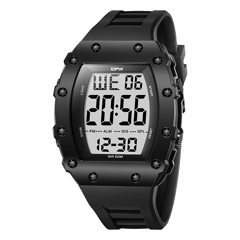 TPW Digital Watch with Big Numbers, Easy to Read, 5ATM Water Resistant Day Date Alarm Function