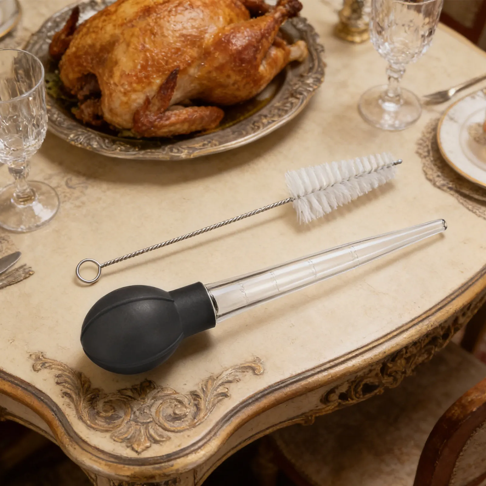 Kitchen Turkey Baster Food Grade Transparent Tube Suction Bulb Oil Pump for Cooking Basting Marinating Roasting with Cleaning