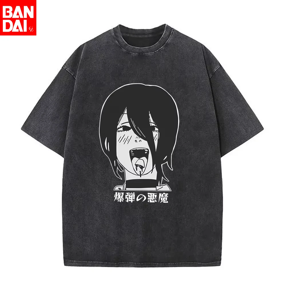 

Washed Vintage Anime Chainsaw Man Reze Graphic T-shirt Men Women Manga Casual Oversized Streetwear Men's Retro Cotton T Shirts