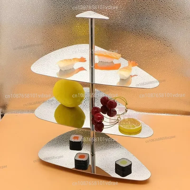 Stainless steel three-layer snack rack Internet celebrity cake rack Simple dessert table Same hotel restaurant Afternoon tea