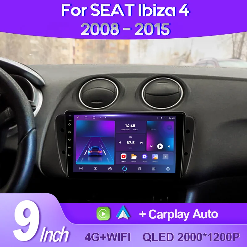 

QSZN For SEAT Ibiza 6J IV 4 2008 - 2015 2K QLED Android 13 Car Radio Multimedia Video Player GPS AI Voice CarPlay 4G Navigation