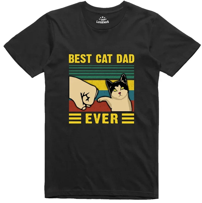 Cat T-Shirt Vintage Retro Striped Cat Dad Graphic Tee Funny Cat Lover Casual Top Perfect Father's Day Gift for Cat Dads T Shirts