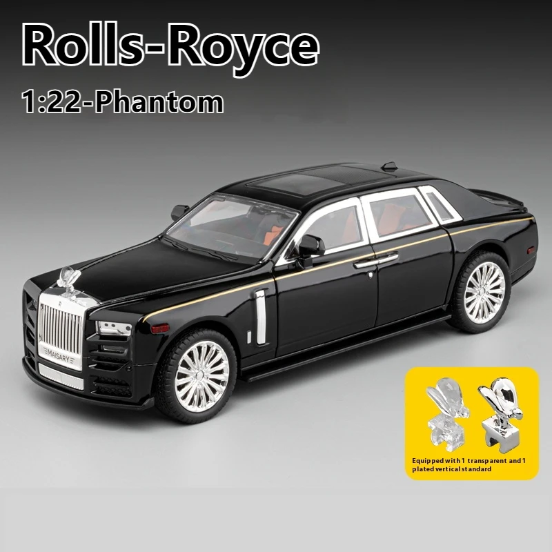 1:22 Rolls Royce Phantom Luxury Car Alloy Metal Diecast Model Vehicle Sound & Light Indoor Desktop Collection Ornaments Gifts