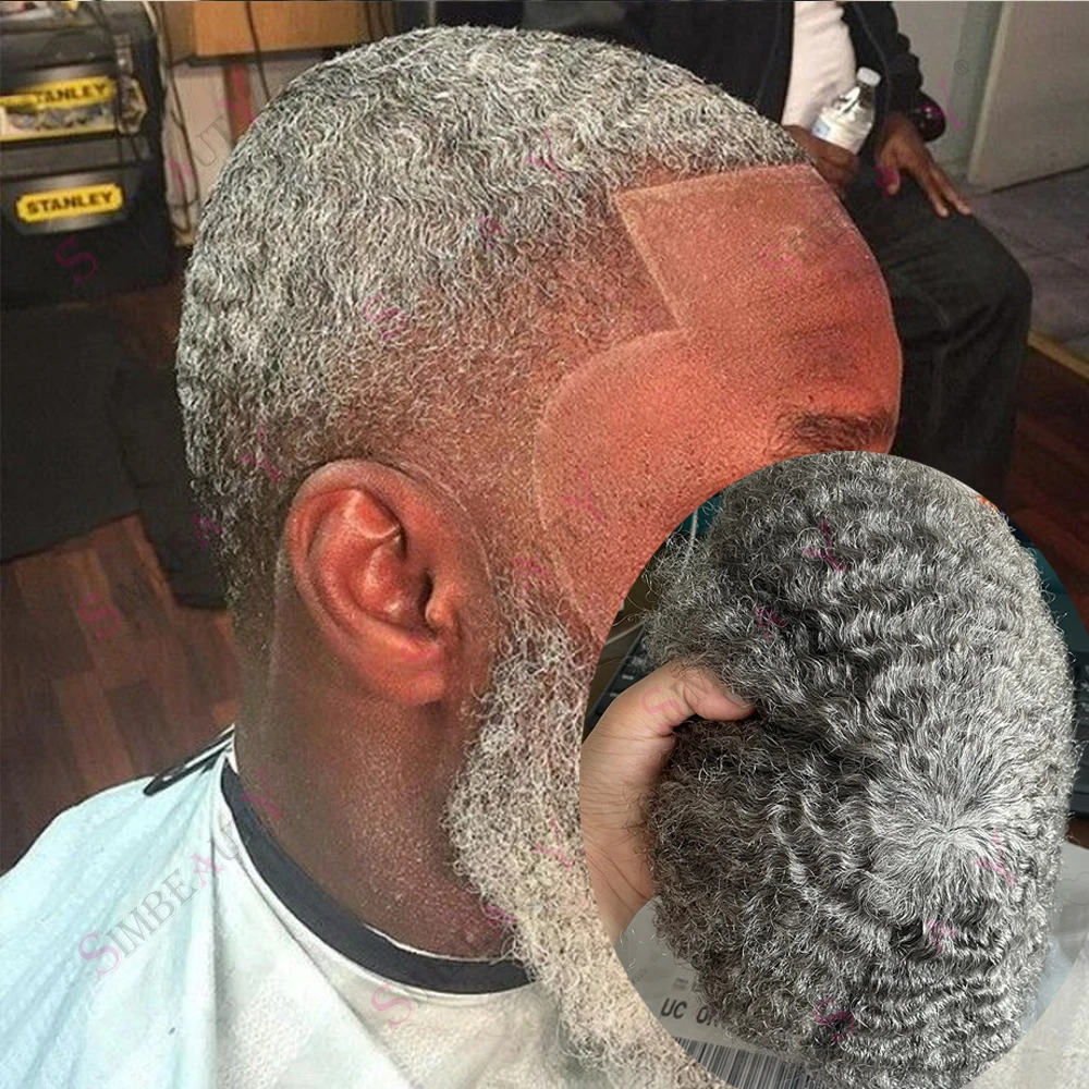 

10 мм глубокая волна вьющийся парик афро мужской парик 100% парики из натуральных волос черный серый 1B65 1B80 Q6 кружевной и искусственный протез от выпадения волос