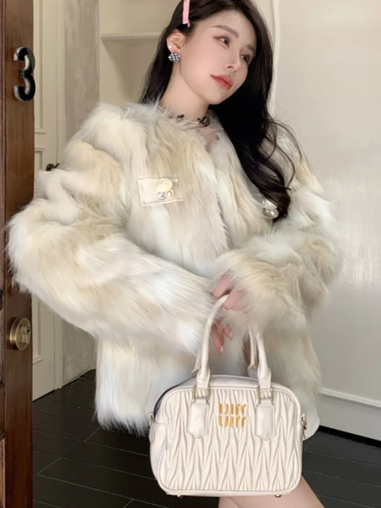 Manteaux élégants en fausse fourrure pour femme, manteau court à manches longues et col rond, mode coréenne Chic, vestes d'affaires, nouvelle collection automne et hiver