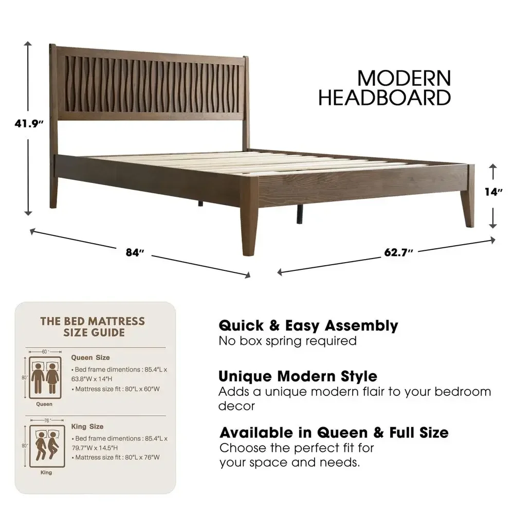 Solid Wood Queen Bed Frame with Headboard and Footboard