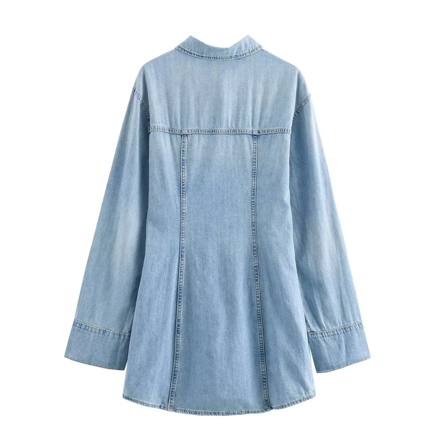 ZBZA Jesień Nowa Modna Damska Spodnia Jeansowa Dr Street Sle Długi Rękaw Kołnierzyk Poliester