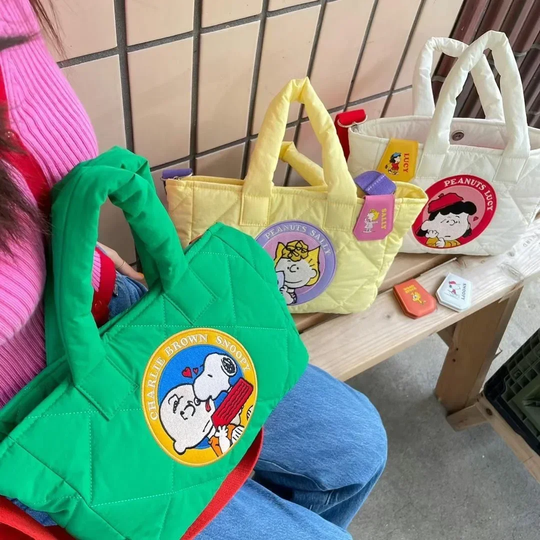 Snoopy Borsa a tracolla per ragazza autunno e inverno Borsa per la spesa con borsa per piumino in cotone spazio carino cartone animato