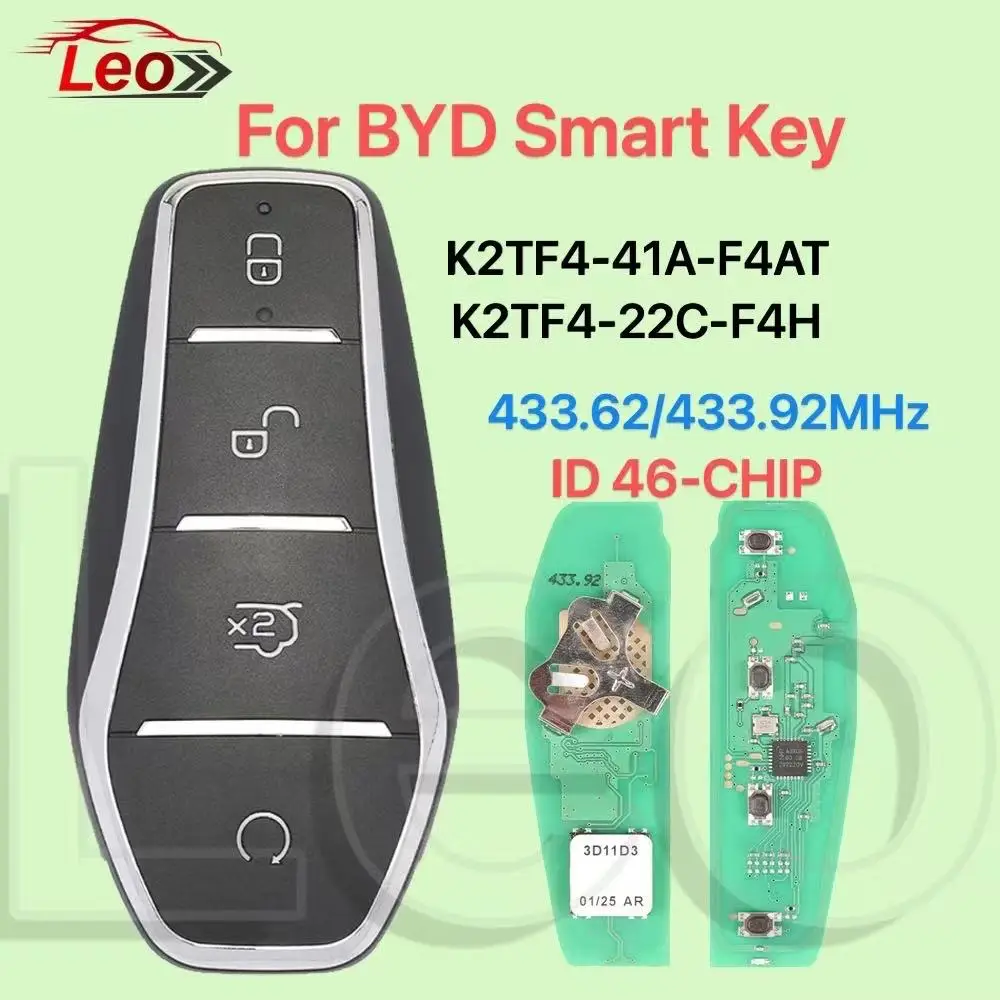 Leo K2TF4-41A-F4AT K2TF4-22C-F4H 433.62/433.92MHZ ID46CHIP Smart Remote Key For BYD Dolphin Qin PLUS DM-i Qin PLUS EV Yuan song